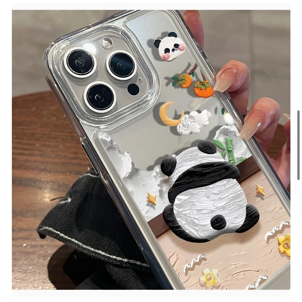 iPhone 15/14/13 Panda Design Phone Case - Black and White